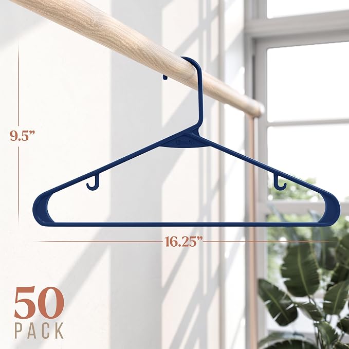 Plastic Hangers 50 Pack Navy - Clothes Hangers - Makes The Perfect Coat Hanger and General Space Saving Hangers for Closet and New Apartment Essentials - Percheros Ganchos para Colgar Ropa Hangars - Image 2