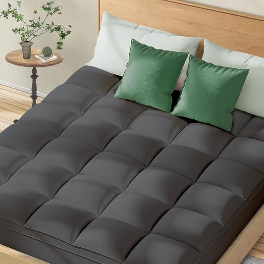 Topllen King Mattress Topper for Back Pain Relief, Extra Thick Pillow Top Plush Mattress Pad with Deep Pocket, Soft Pillowtop King Size Bed Toppers Filled Fluffy Down Alternative, Gray