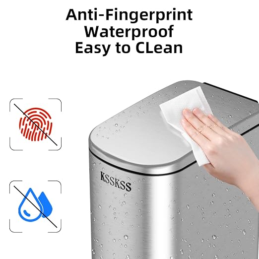 KSSKSS 2.6 Gallon Slim Bathroom Trash Can with Soft Close Lid, 10L Stainless Steel Garbage Can with Removable Liner Bucket, for Narrow Spaces,Bathroom, Bedroom (Silver) - Image 6