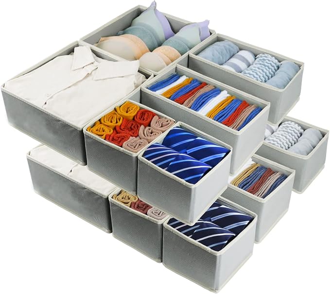 Fordonral 12 Pack Drawer Organizer Clothes, Foldable Fabric Dresser Organizer Closet Organizers and Storage Box for Underwear,Folded Clothes,Baby Clothing,Socks,Bra,Towels,Ties(12 Pack,Gray) - Image 6
