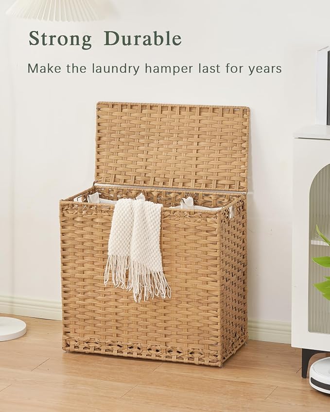 SETVSON Laundry Hamper with Lid Laundry Basket 132 L (35 Gal) Wicker Clothes Hamper, Handwoven Rattan Hamper with Handles and 4 Removable Liner Bags, 6 Mesh Bags for Laundry Bedroom Natural - Image 7
