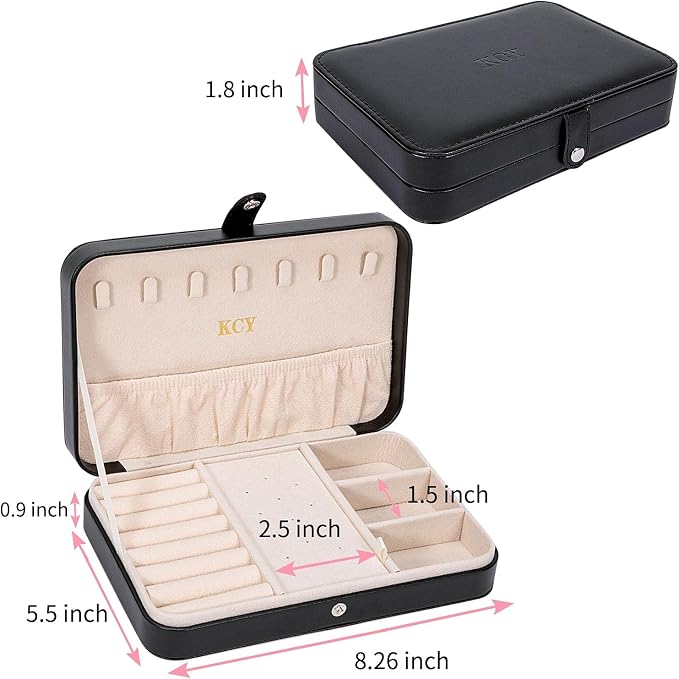 KCY Travel Jewelry Organizer Box for Women Girls, Small Travel Jewelry Case, PU Leather Portable Jewellery Storage Boxes Display Holder for Ring Earrings Necklace Bracelet Bangle, Gifts, Black - Image 5