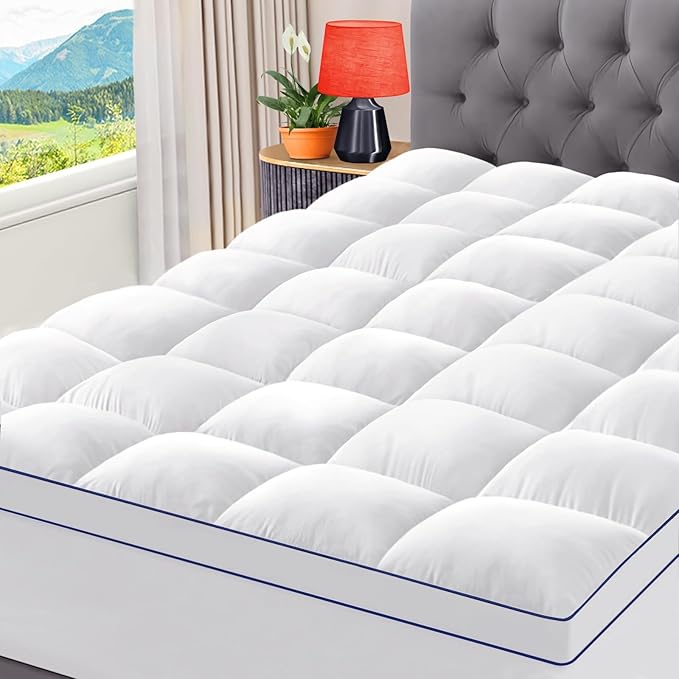 CYMULA Full XL Mattress Topper, Extra Thick Pillow Top Mattress Topper, Cooling Mattress Pad Cover with 8-21 Inch Elasticated Deep Pockets, Firm Plush Down Alternative Fill Mattress Protector