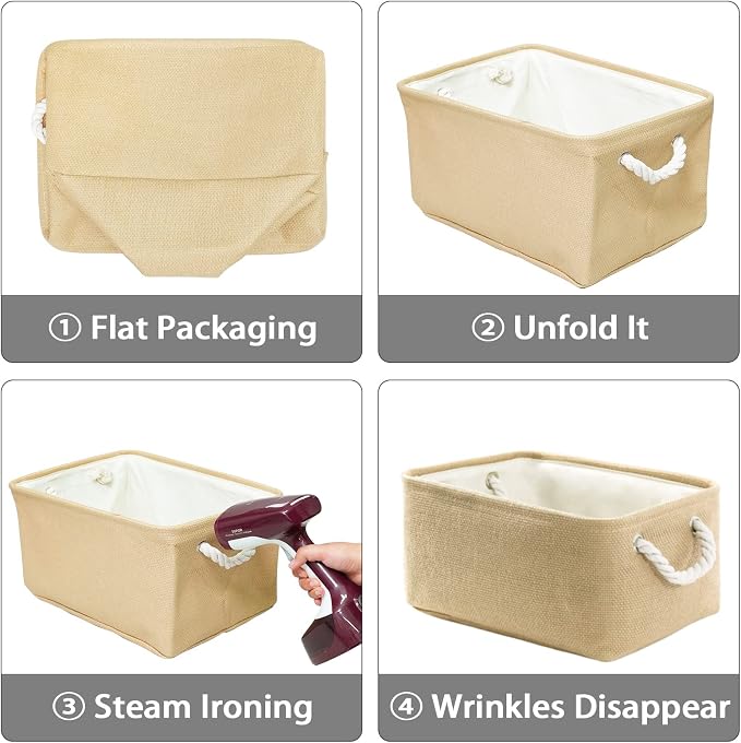 TheWarmHome Decorative Basket Rectangular Fabric Storage Bin Organizer Basket with Handles for Clothes Storage (Beige, Medium-1Pack,13.8L*9.8W*6.7H) - Image 5