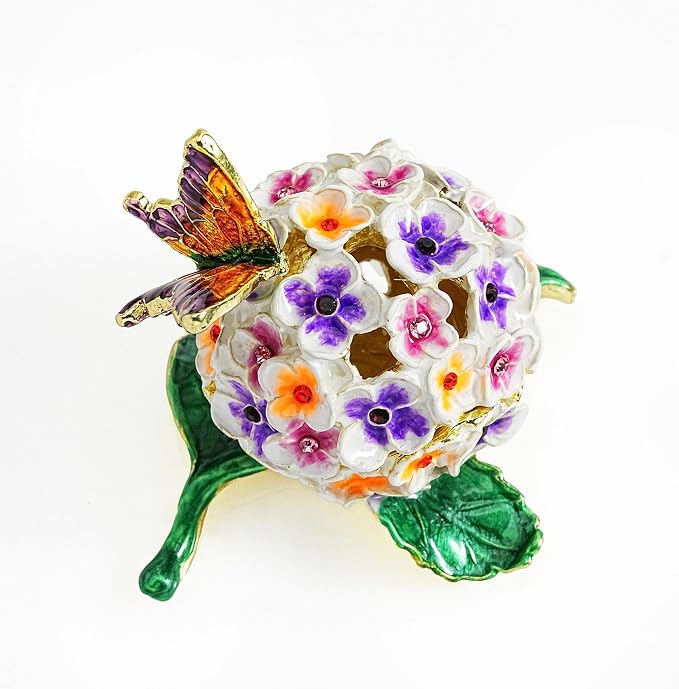 YU FENG Enamel Butterfly Trinket Box Jewelry Organizer, Decorative Hinged Keepsake Box – Butterfly with Floral Ball Design - Image 3