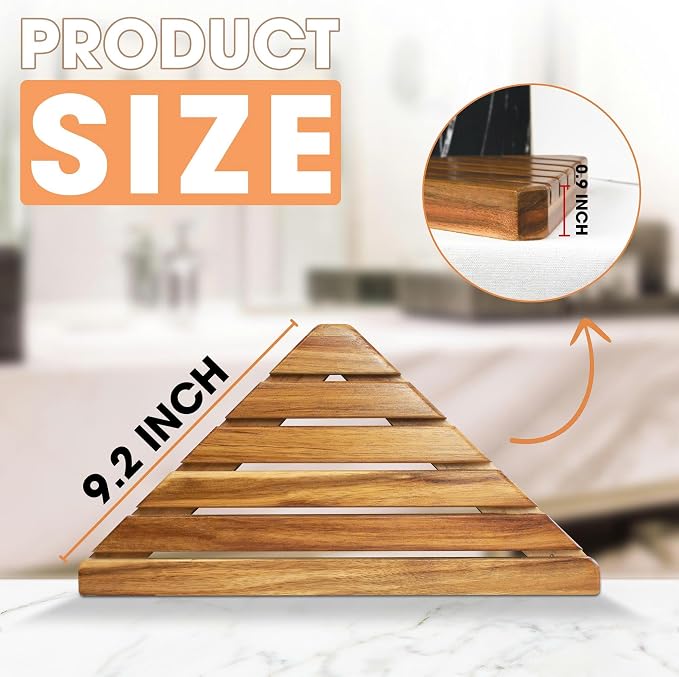 ENKEZI Acacia 2,3 Tiers Corner Shower Shelf, Triangular Corner Shelf Wooden Bathroom Shelf for Tiled Wall, Shower Corner Shelf, No Drilling Requied (3) - Image 5