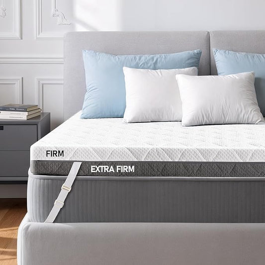 Extra Firm Mattress Topper Twin-XL: 4 Inch Dual Firmness Firm & Extra Firm Mattress Pad, High Density Support for Back Pain, Washable Anti-Slip Cooling Cover, CertiPUR-US Oeko-TEX Certified, 80x38