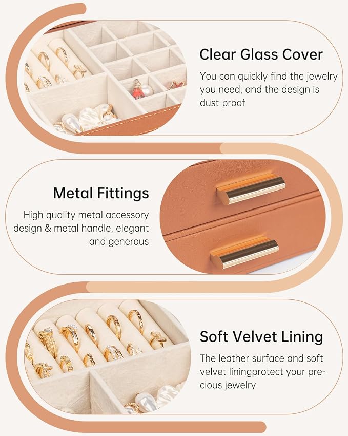 AKOZLIN Jewelry Box with Clear Lid Functional Leather Jewelry Storage Organizer Case 2 Drawers for Women Girls Necklace Ring Bracelet Earring - Image 2