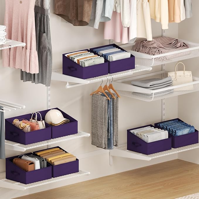 DIMJ Closet Storage Bins 10 Pack - Fabric Storage Baskets for Shelves, Collapsible Clothes Organizer with Handles, Trapezoid Shelf Organization Storage Cubes for Purse, Toys, Books, Towel, Clothes - Image 3