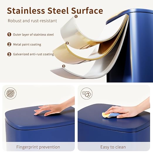 PayLessHere Stainless Steel Trash Can with Lid - Removable Inner Bucket, Foot Pedal Soft Close for Office, Home, Kitchen Garbage Bin (Deep Blue, 13 G) - Image 3