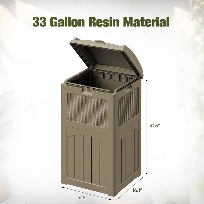 Devoko 33 Gallon Outdoor Trash Can, Hideaway Garbage Bins with Tiered Lid, Waterproof Resin Outside Waste Bins for Patio, Outside Pool, Backyard and Deck (1, Brown) - Image 6