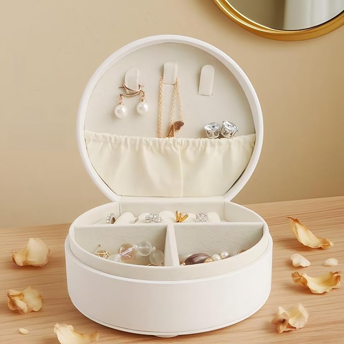 Travel Jewelry Case, Elegant Half-Moon Design with Golden Accents, Detachable Handle, White Personalized Accessory Organizer, Fashion-Forward Gift for Women and Teens(A) - Image 6