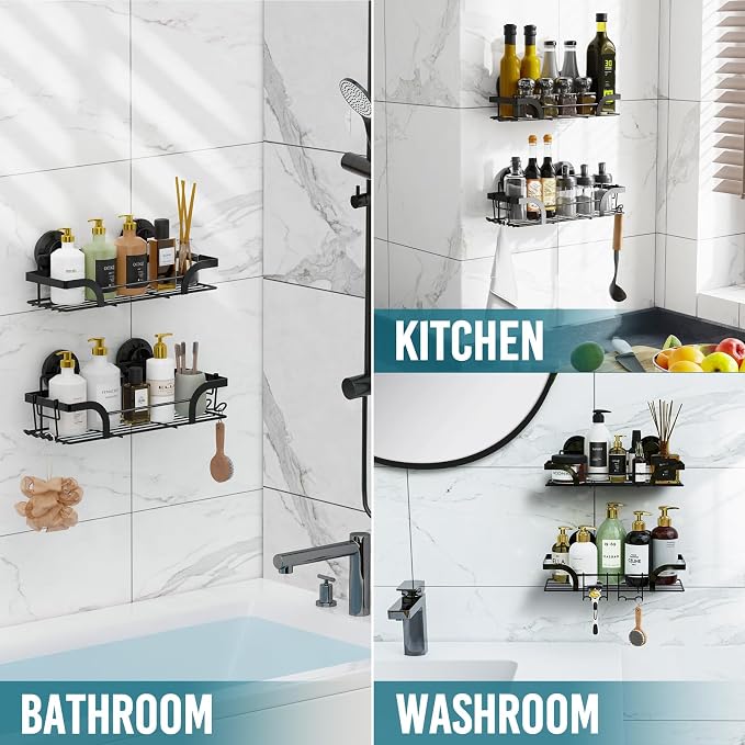 TAILI Shower Caddy Suction Cup 2 Pack, Heavy Duty Bathroom Basket, Bath Shelves for Inside, Stainless Steel Shower Holder for Bathroom Storage & Home Decor,Black - Image 6