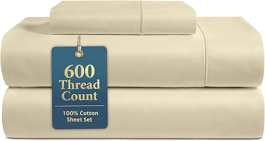 LANE LINEN Twin XL Sheets Set - 600 Thread Count Premium Sateen Weave for Hotel Quality Softness - 100% Cotton Sheets for Single Beds - 15'' Deep Pocket for Snug Fit to Your Mattress - Linen
