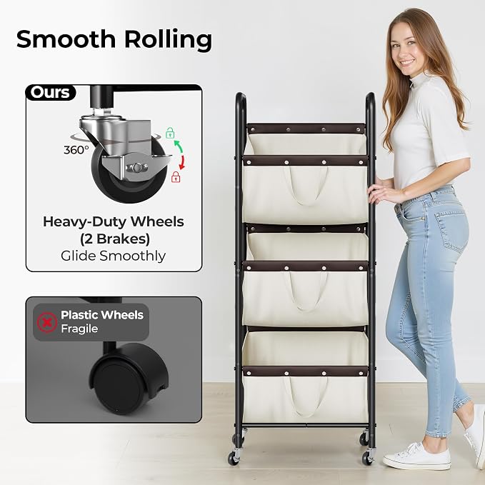GRANNY SAYS 3 Tier Laundry Sorter, Laundry Basket with Wheels, Laundry Room Organization and Storage, 3 Section Rolling Laundry Cart for Dorm, Bathroom, Bedroom, Closet, Beige - Image 5