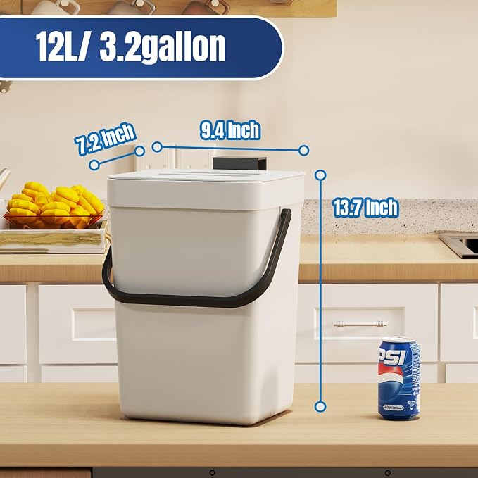 stonespace Hanging Trash Can, 3.2 Gallon/12L Small Waste Bin with Lid for Kitchen Cabinet Door or Under Sink, Bathroom Trash Bin with Lid, Food Waste Bin, 1 Pack White - Image 6