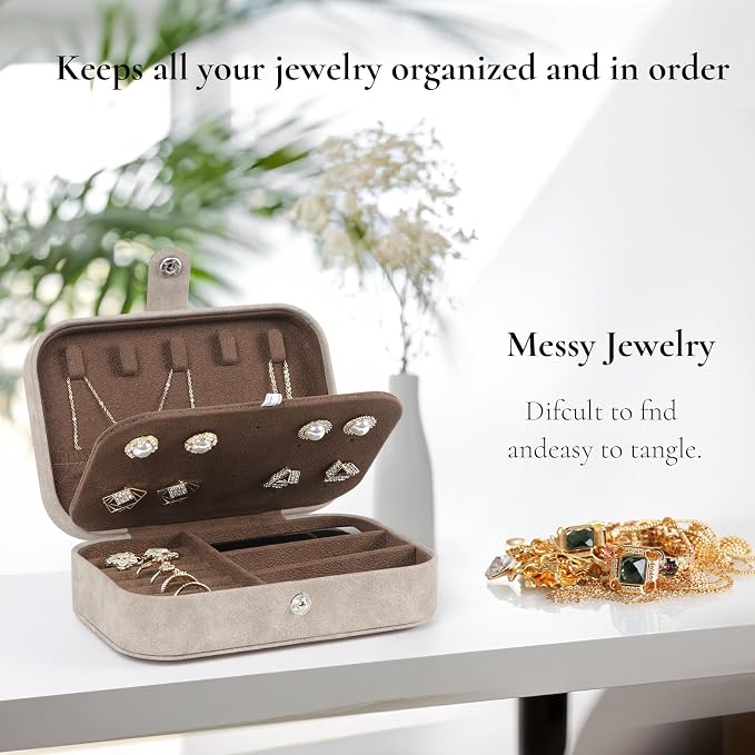 Hatori Travel Jewelry Box, PU Leather Small Jewelry Organizer for Women Girls, Portable Mini Travel Case Display Storage Holder Boxes for Stud Earrings, Rings, Necklaces, Bracelets (Brown) - Image 5