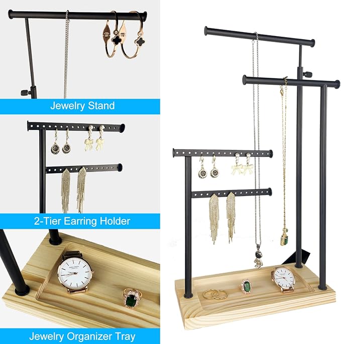 lengnoyp Premium Jewelry Stand, 4-Tier Storage Necklace Holder Stand, Earring Holder AdjustableTall 20I N (Max), Jewelry Organizer for Necklace, Bracelet, Earring, Black - Image 5