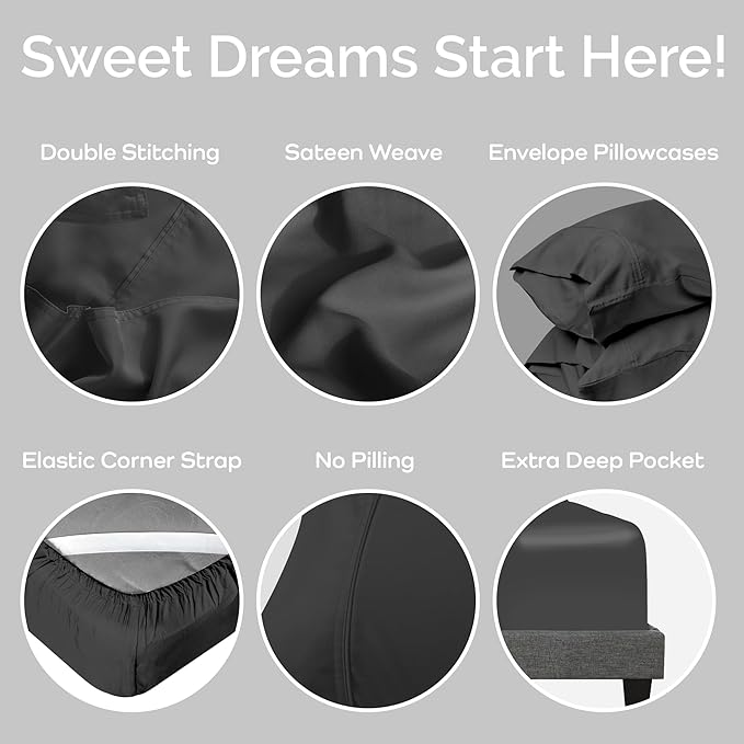 Viscose Bamboo Sheets King Size 4PC Set - Cooling Sheets for Hot Sleepers with Moisture Wicking Technology - Silky Soft 18 Inch Deep Pocket - Charcoal 76"x 80"
