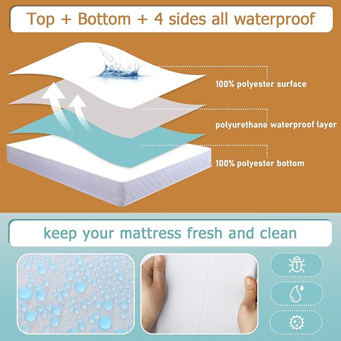 Bedecor Zippered Queen Mattress Protector Cover for 7"-9" Depth Mattress,Fully Encased Liquid Proof Urine Pee Protection Breathable Smooth Incontinence Pet Baby Potty Training