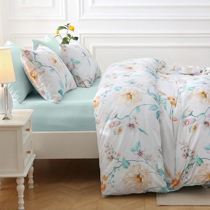 MUXHOMO Green Branch Full Comforter Set, Elegant Floral Print Bed in a Bag 7 Pieces, Ultra Soft & Breathable Reversible Botanical Pattern Bedding Set with Comforter, Sheets, Pillowcases, and Shams