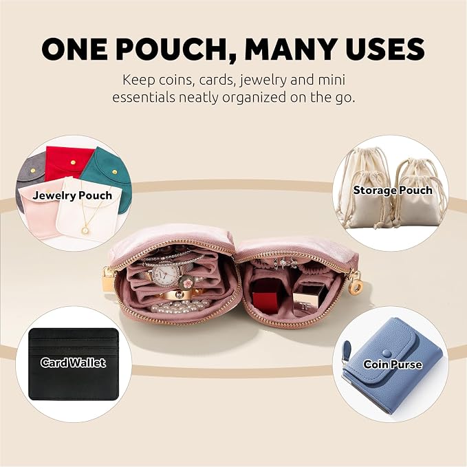 Small Travel Jewelry Case Set 2-in-1 Detachable Velvet Pouches, Portable Jewelry Organizer Bag for Rings Earrings Bracelets, Gift Box for Women (Blush Pink) - Image 7