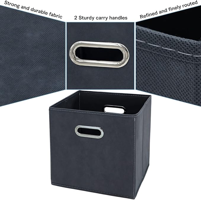 Black Fabric Cubby Storage Bins,13x13x13 Inches ,Cube Organizer Bin Foldable Storage Boxes with Dual Handles Fabric Organizer Box and collapsible Storage basket,Set of 3,Grey - Image 7
