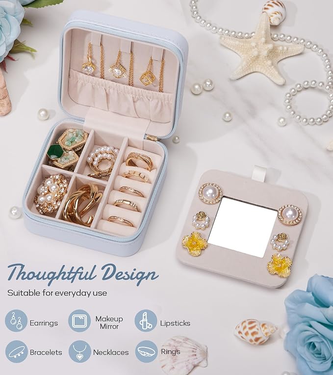 Enthralite Travel Jewelry Box for Gift: Traveling Jewelry Case for Girls Women - Mini Organizer for Necklaces Earrings Blue L - Image 5