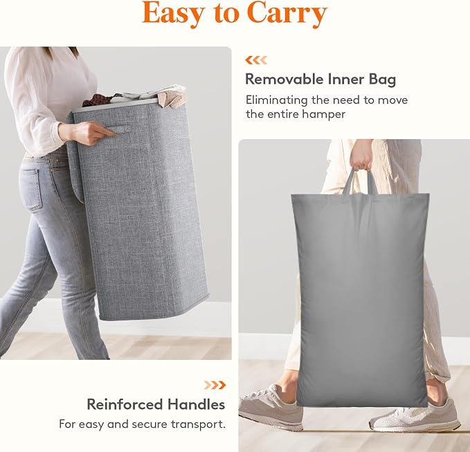 Lifewit 105L Large Laundry Basket with Lid, Laundry Hamper with Plastic Handles and Removable Bag, Foldable Tall Dirty Clothes Hampers for Laundry for Laundry Room, Bedroom, Bathroom, Dorm, Light Gray - Image 7