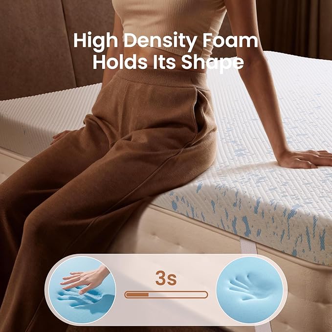 OhGeni 3 Inch Cooling King Size Gel Memory Foam Mattress Topper Pad,Soft Bed Cover with Anti-Slip Base & Zipper,Fits 6"-19" Mattresses with Straps,Extra Comfort for Sleep &Back Pain Relief
