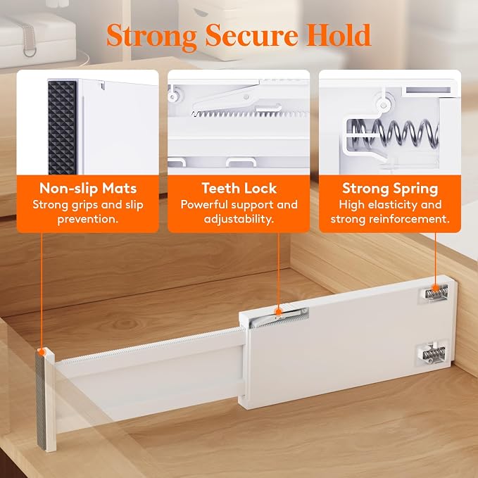 Lifewit 12 Pack 4" High Drawer Dividers 34-56cm/13.5-22" Adjustable Drawer Organizer for Clothes/Utensils, Expandable Drawer Separator in Dresser/Kitchen/Bedroom/Office Organization & Storage White - Image 5