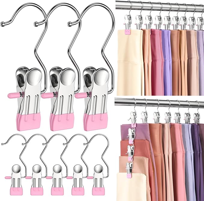 50 Pack Pants Hangers with Clip,Legging Organizer for Closet Hanging, Space Saving Yoga Pants Hangers Clip Hanger Wardrobe Organization,Closet Organizers and Storage for Jeans,Shorts,Skirts,Hats-Pink by DOIOWN