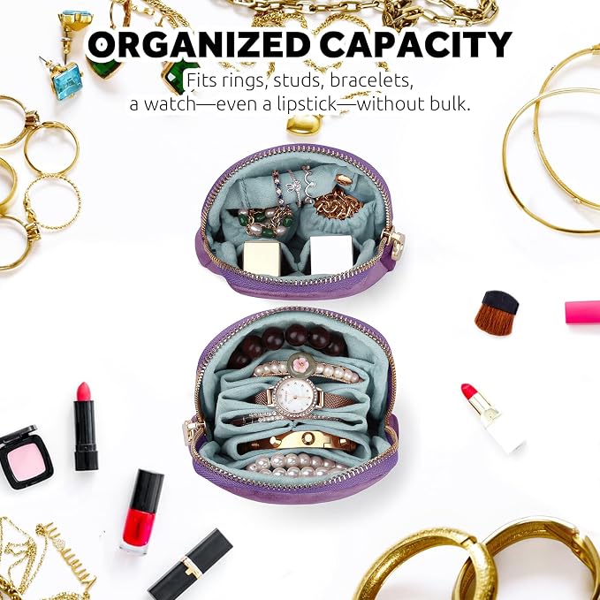 Small Travel Jewelry Case Set 2-in-1 Detachable Velvet Pouches, Portable Jewelry Organizer Bag for Rings Earrings Bracelets, Gift Box for Women (Lavender Purple) - Image 2
