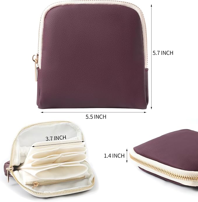 Genuine Leather Travel Jewelry Organizer Case Pouch Bags with Zipper, Small Mini Portable Jewelry Storage Bag for Ring Earrings Necklace Bracelet Travel Essentials Gift for Women（Burgundy） - Image 2