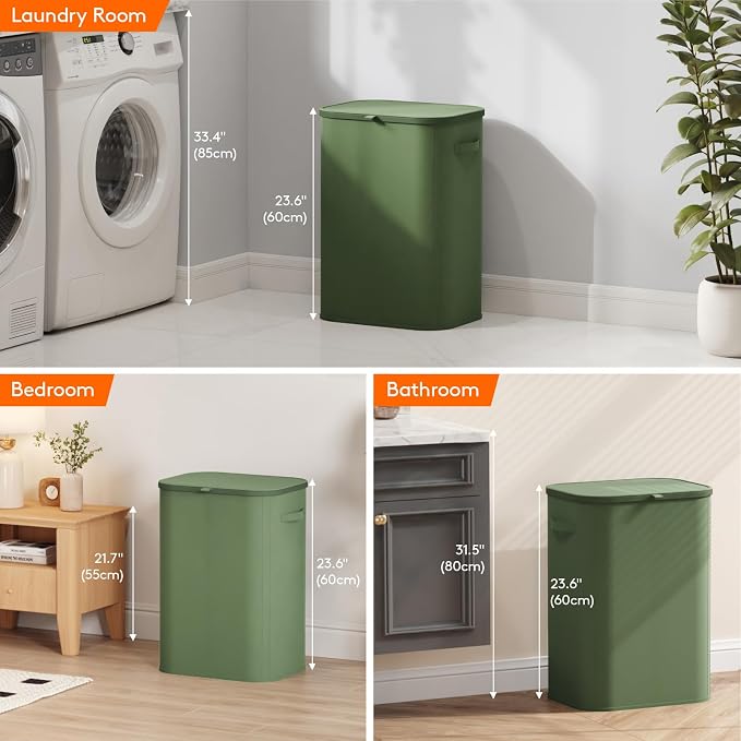 Lifewit 85L Large Laundry Basket with Lid, Laundry Hamper with Plastic Handles and Removable Bag, Foldable Tall Dirty Clothes Hampers for Laundry for Laundry Room, Bedroom, Bathroom, Dorm, Green - Image 8