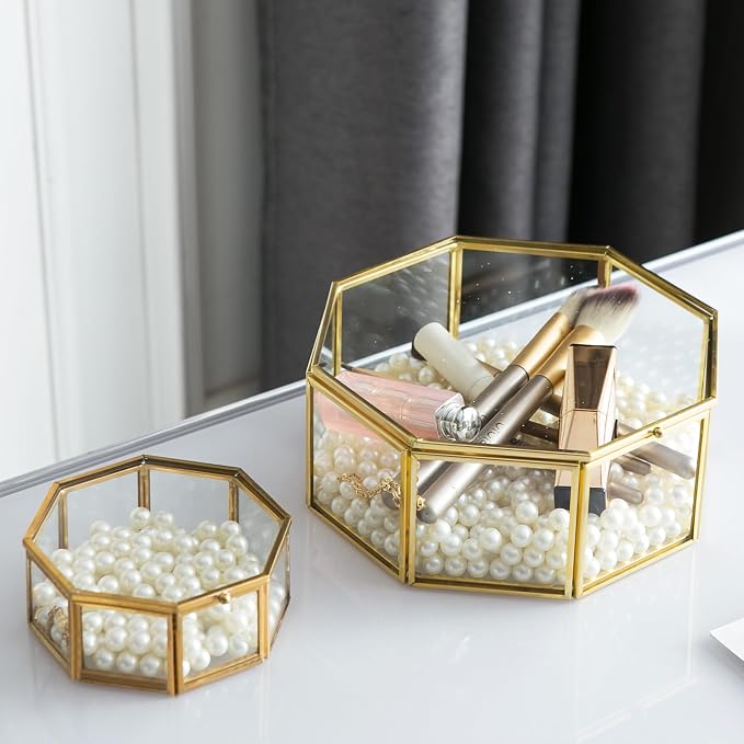 Glass Vintage Jewelry Box, Geometric Jewelry Display Organizer Box Vanity Lidded Box Home Decor Accent Decorative Box for Storage Trinket Rings Bracelet - Image 7