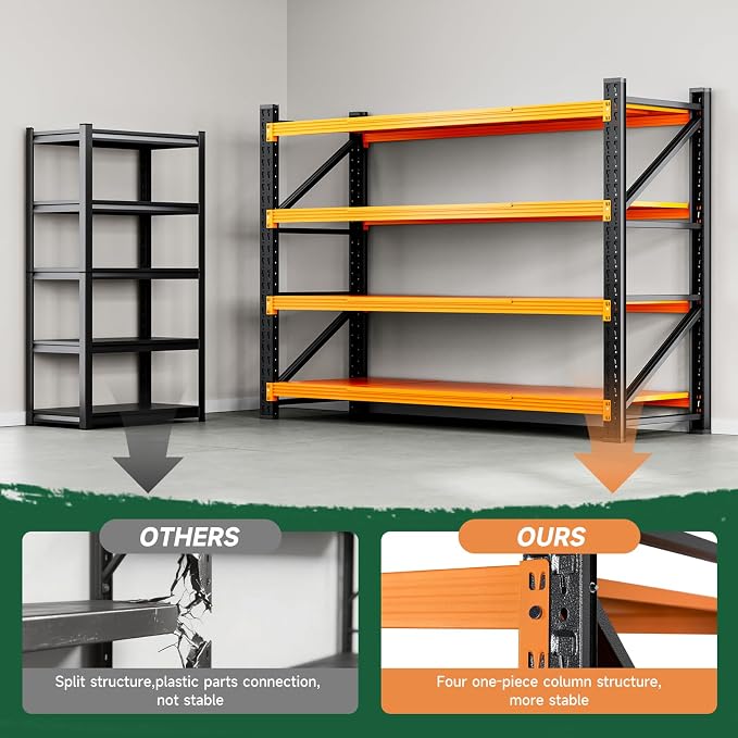 Letaya 4000LBS Heavy Duty Storage Shelves,60" W Metal Garage Shelving Units,4 Tier Large Tall Industrial Shelving,Adjustable Utility Rack Shelf for Warehouse,Basement (Orange, 60" W x 24" D x 70" H) - Image 8