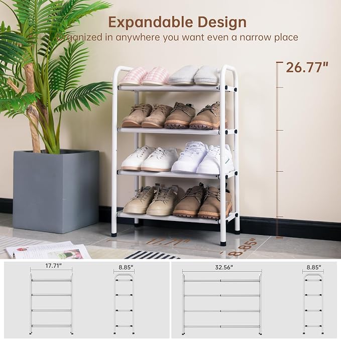 Gonfoam 4-Tier Expandable Shoe Rack,Adjustable Shoe Shelf Storage Organizer Heavy Duty Metal Free Standing Shoe Rack for Entryway Closet Doorway (White) - Image 4
