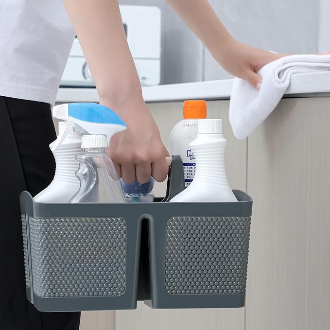 rejomiik Portable Shower Caddy Basket Plastic Cleaning Caddy Organizer Storage Tote with Handle for Bathroom, College, Dorm Room Essentials, Grey - Image 5