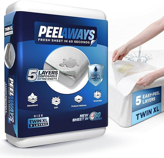 PEELAWAYS Waterproof Disposable Bed Sheets – for Use in Home Mattresses, Hospital Beds, Massage Tables, Hotels, and Campers – Comes with 5 Quick and Easy Peel Away Layers for Your Use