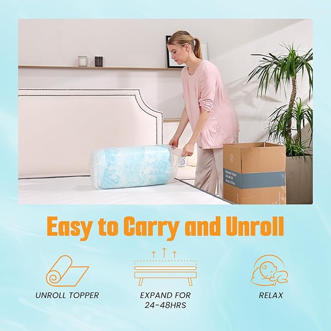 Topper 2 Inch Memory Foam Mattress Topper, Cooling Gel Foam Mattress Topper for Pressure Relief, Ventilated Design Bed Topper in a Box