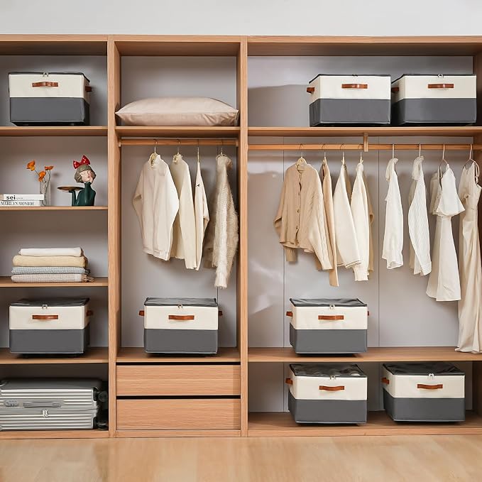 INSTY 2 Pack Shoe Organizer for Closet,Shoe Storage Organizer with Wheels, Fits up to 32 Pairs,Adjustable Dividers,Fabric Shoe Storage Bins with Clear Cover,Beige and Grey - Image 3