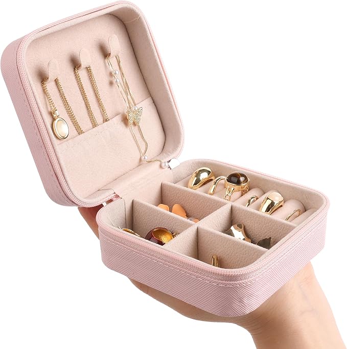 OceeK Travel Jewelry Case Box Organizer,PU Leather Small Jewelry Box,Portable Travel Jewelry Storage Case,Pink,1 Pack by OceeK