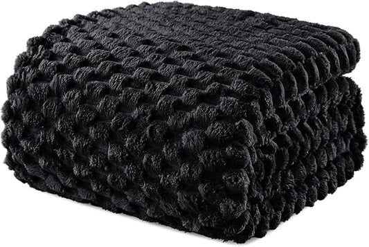 Exclusivo Mezcla Fleece Twin Blanket for Bed, Extra Large Fuzzy Black Bed Blankets, Soft Cozy Plush Sofa Throws for All Seasons, 90x66 Inches