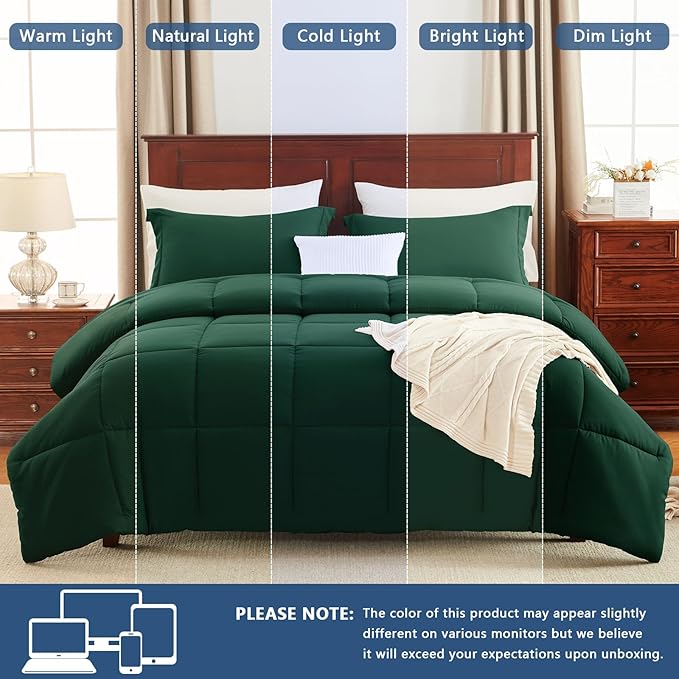 CozyLux Full Size Comforter Sets - Emerald Green Comforter Full Size, 3 Pieces Box Stitched Bed Set for All Seasons, Soft Lightweight Bedding Sets with 1 Down Alternative Comforter and 2 Pillow Shams