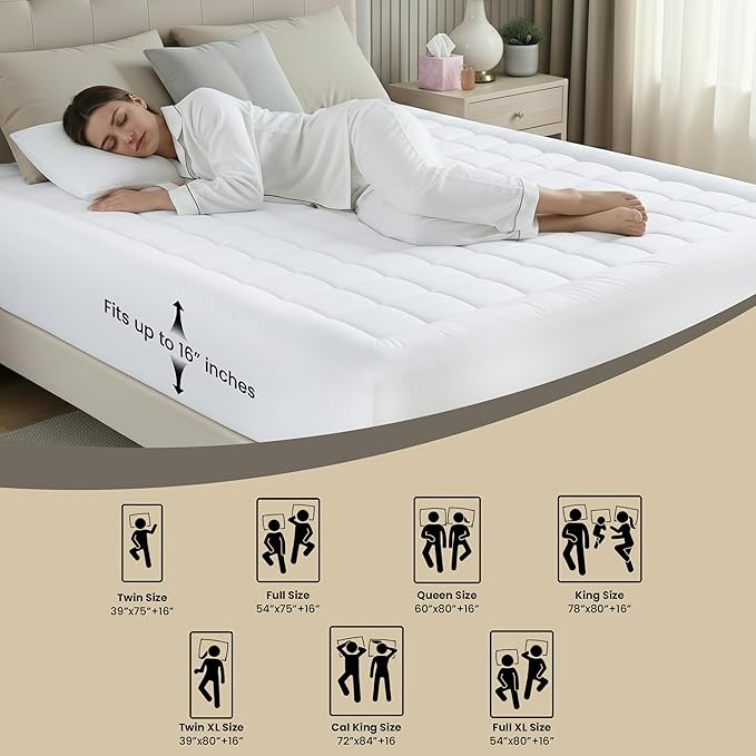 Utopia Bedding King Mattress Pad, Quilted Fitted Premium Mattress Protector, Deep Pocket Cover Stretches up to 16 Inches, Fluffy Pillow Topper (78x80 Inches, White)