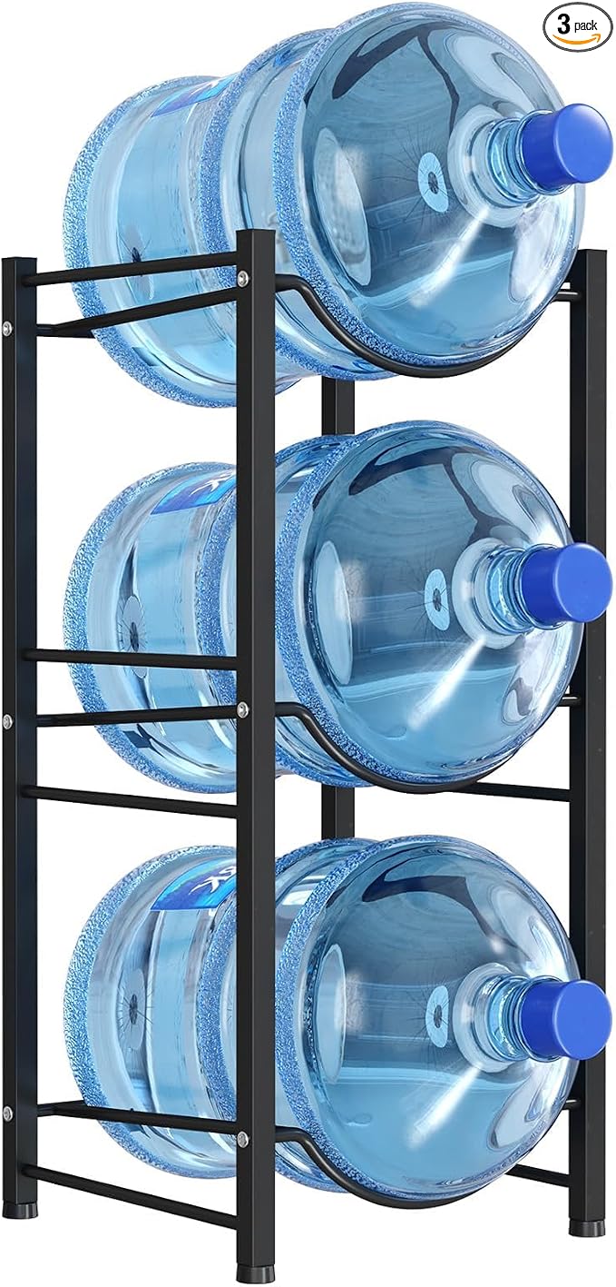Lifewit 5 Gallon Water Jug Holder, 3 Tier Water Bottle Stand, 3 Slots Heavy Duty Water Dispenser Rack for Gallon Jugs, 126 lb/57 kg Capacity Detachable Water Jug Shelf Organizer for Home/Office Black by Lifewit