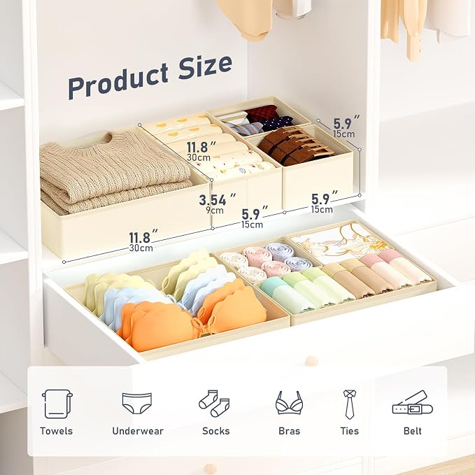 DIMJ Drawer Organizer Clothes, 28 Pack Dresser Organizer, Foldable Closet Organizers and Storage, Fabric Dresser Bins, Drawer Dividers for Nursery, Baby Clothes, Underwears, Sock,Beige - Image 2