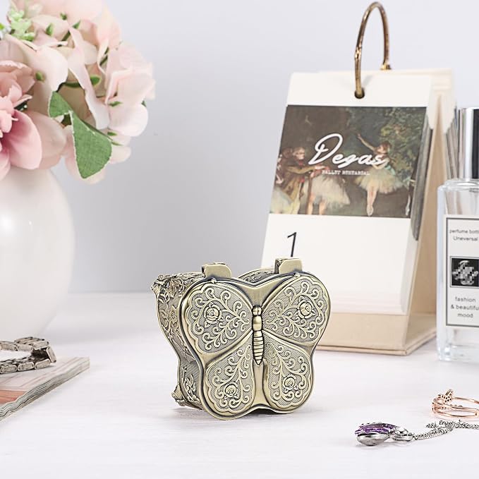Hipiwe Butterfly Shape Jewelry Organizer Box Vintage Metal Jewelry Trinket Box Small Treasure Chest Ring Holder Earrings Necklace Storage Box Keepsake Box, Bronze - Image 8