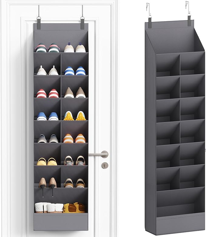 Lifewit 8 Tier Over the Door Shoe Organizer with 15 Large Deep Pockets, Fabric Hanging Shoes Shelf for Closet, Dorm Storage, Fit Up to 16 Pair Shoe Rack Holder for Sneakers, Boots, Gray by Lifewit